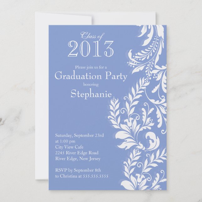 Invitation Élégante classe blanche bleue du Parti des diplômé (Devant)