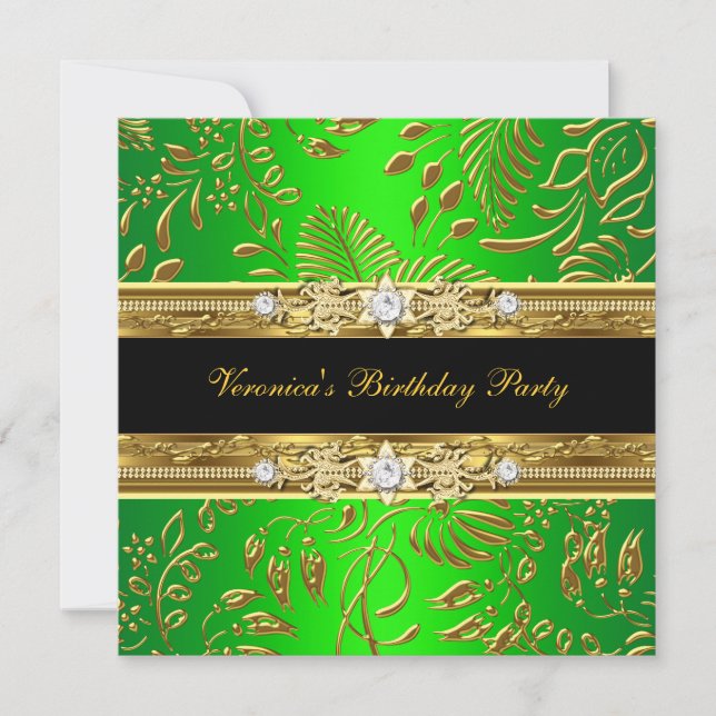 Invitation Elégante Classique Femme Damask Lime Or Anniversai (Devant)