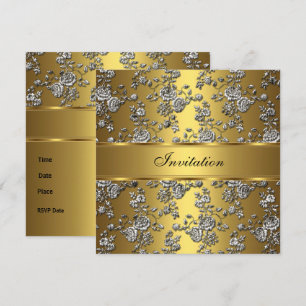 Invitation Élégante Classique Fleurs Embossées Or