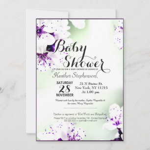 Invitation Élégante colle violette et blanche sur vert tendre