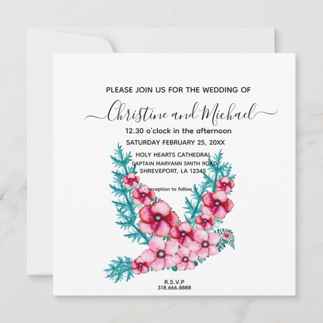 Invitation Elégante colombe florale, Mariage de colombe pacif (Devant)