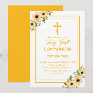 Invitation Élégante communion florale première catholique