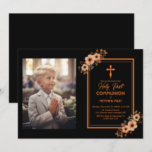 Invitation Élégante communion florale première catholique