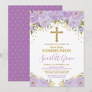 Invitation Élégante communion sacrée florale de Lavande et d'