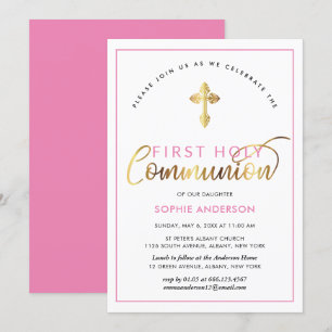 Invitation Élégante Communion Sainte Rose Et Or