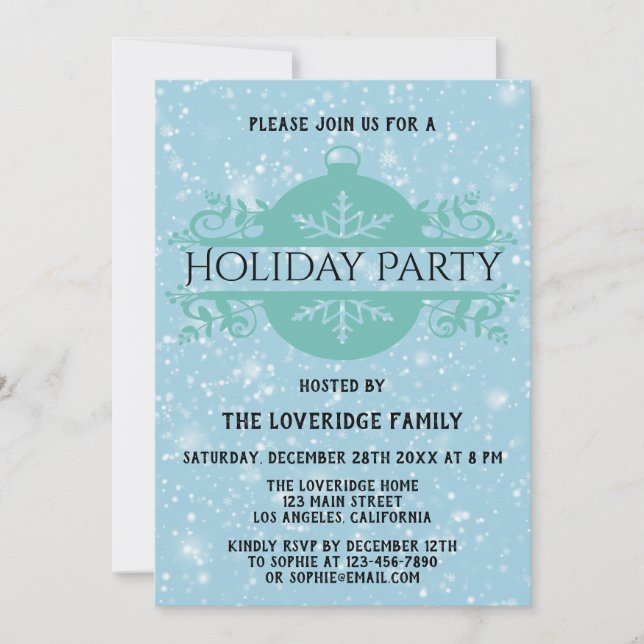 Invitation Elégante Compagnie Bleue Noël Fête Neige (Devant)