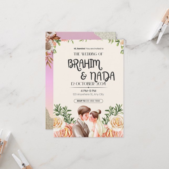 Invitation "Elégante conception d'invitation de mariage (Devant/Arrière en situation)