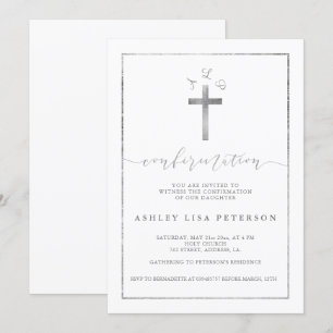 Invitation Élégante confirmation de monogramme de croix argen
