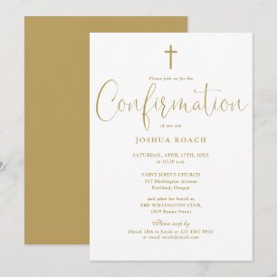 Invitation Élégante confirmation dorée en écriture moderne