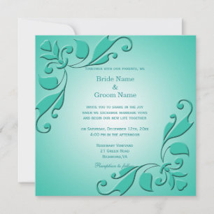 Invitation Élégante, cool turquoise mariage décorative fleuri