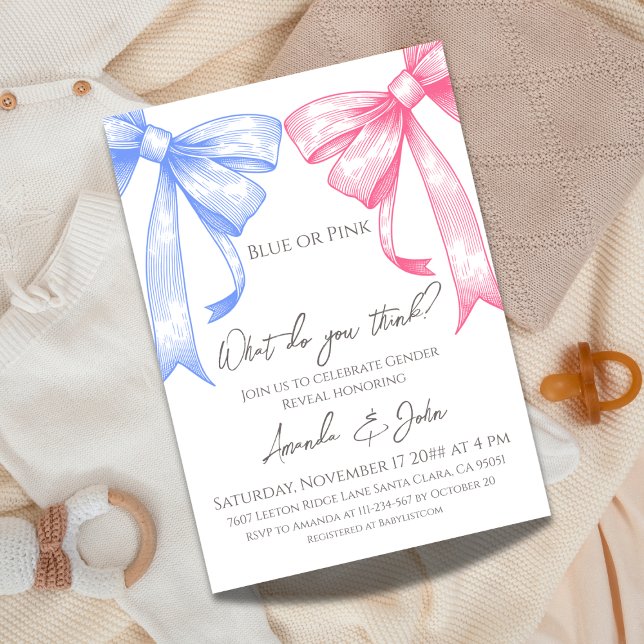 Invitation Élégante coquette Bows Blue Rose Genre Reveilla (Créateur téléchargé)