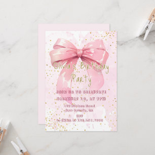 Invitation Elégante Coquette Rose Girly Bow Anniversaire