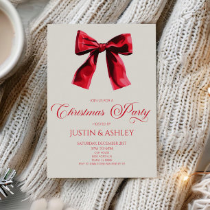 Invitation Élégante Coquette Rouge Bow Noël Party