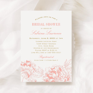 Invitation Elégante Coral Floral Peony Mariage Fête des marié
