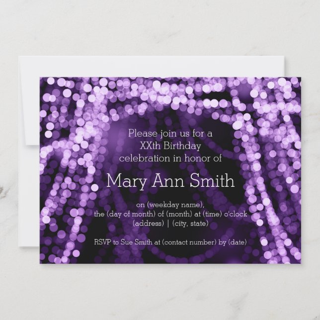 Invitation Élégante cordes de fête d'anniversaire Lumière vio (Devant)
