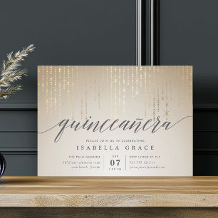 Invitation Élégante cordes d'or lumières Quinceanera