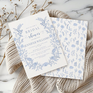 Invitation Elégante couleur bleu clair floral Douche nuptiale