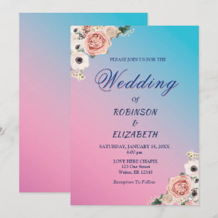 Invitation Elégante couleur bleu rose Mariage sur mesure