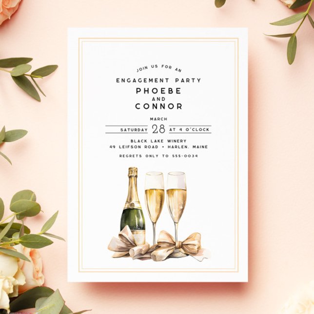 Invitation Elégante Couleur d'Eau Champagne Bow (Créateur téléchargé)