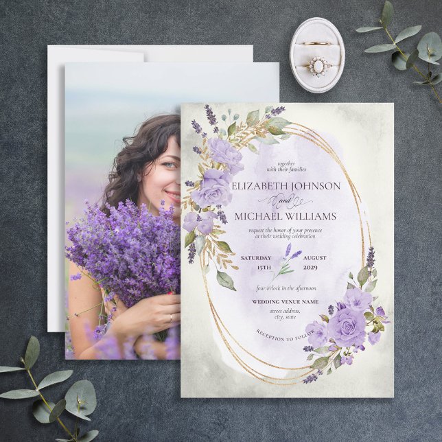Invitation Élégante couleur d'eau florale de lavande violette (Créateur téléchargé)