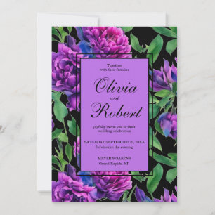 Invitation Élégante couleur magenta violet fleurs