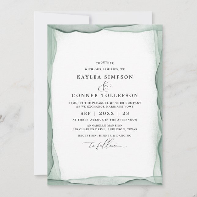 Invitation Elégante couleur Mariage Abstrait Sage Vert (Devant)