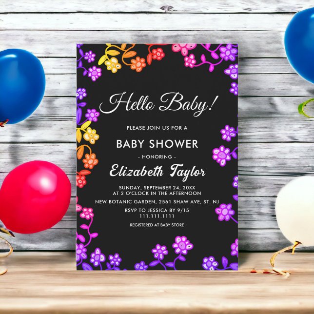 Invitation Elégante couleur néon Rose Baby shower floral clai (Créateur téléchargé)