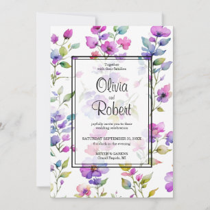 Invitation Elégante couleur rose violet fleur sauvage mariage