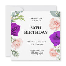 élégante couleur violet 60e anniversaire Invitatio