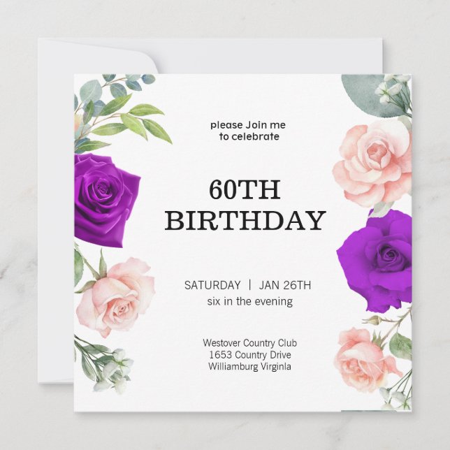 Invitation élégante couleur violet 60e anniversaire Invitatio (Devant)