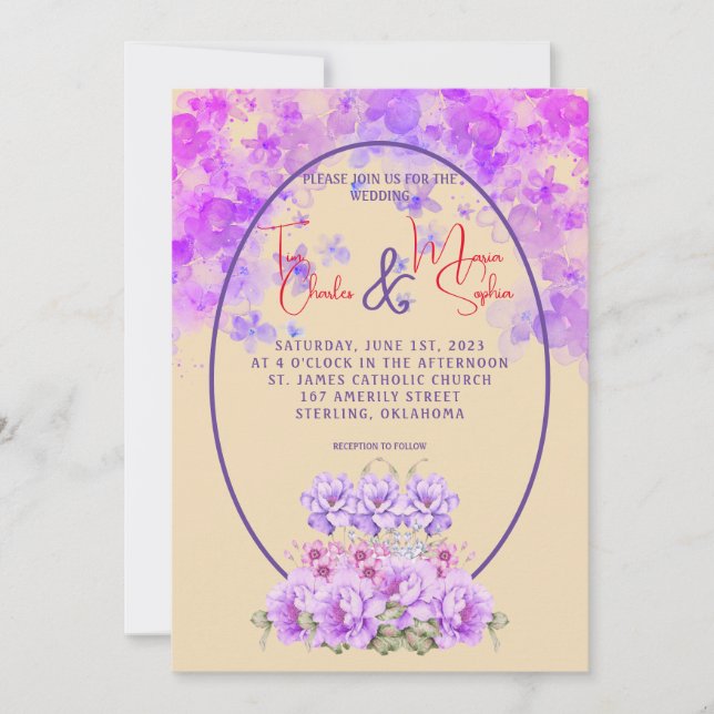 Invitation Elégante couleur violet aquarelle Floral (Devant)