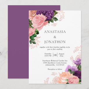 Invitation Elégante couleur violet Mariage floral