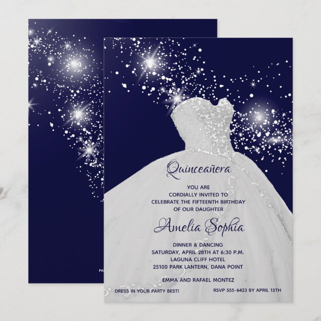Invitation Elégante Coupe blanche Quinceañera (Devant / Derrière)