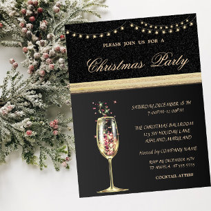 Invitation Elégante coupe de champagne noir, fête de Noël