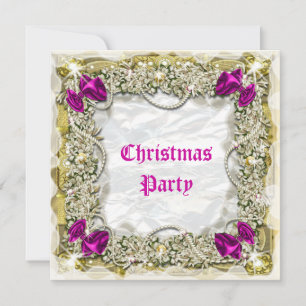 Invitation Élégante couronne de Noël blanc rose neige