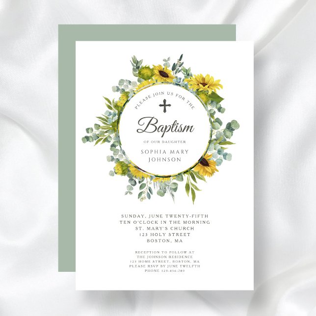 Invitation Élégante couronne de tournesol vert Sage (Elegant Sage Green Sunflower Wreath Invitation)