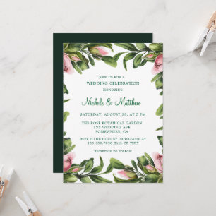 Invitation Élégante couronne verte Mariage rose bud Célébrati