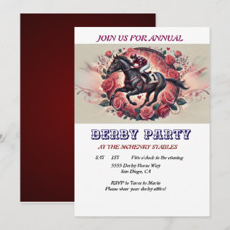 Invitation Elégante course Horse Derby fête Anniversaire Invi