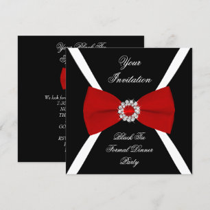Invitation Elégante Cravate noir blanc rouge Bow
