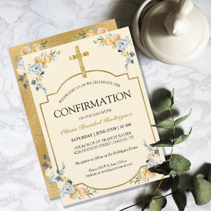 Invitation Élégante Crème au beurre Fleur Confirmation