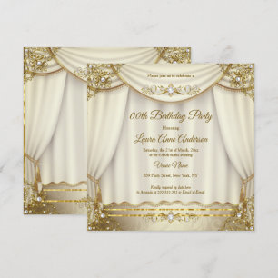 Invitation Elégante Crème Beige Or Perle Drapes Anniversaire