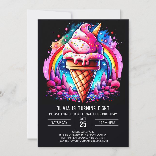 Invitation Elégante crème glacée Scoop personnalisée Annivers (Devant)