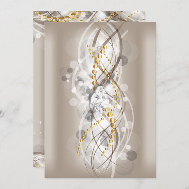 Invitation Elégante Crème Or Diamond Partie de bijoux long (Devant / Derrière)