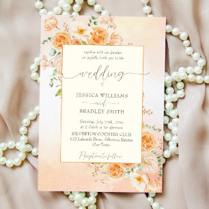 Invitation Elégante crème pêche fleurs d'orange