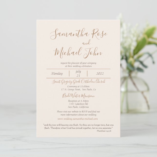 Invitation Elégante crème romantique d'ivoire off Mariage bla (Debout devant)