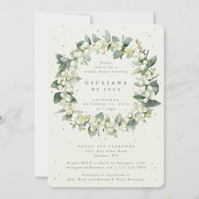 Invitation Elégante crème Snowberry+Eucalyptus Fête des marié (Devant)