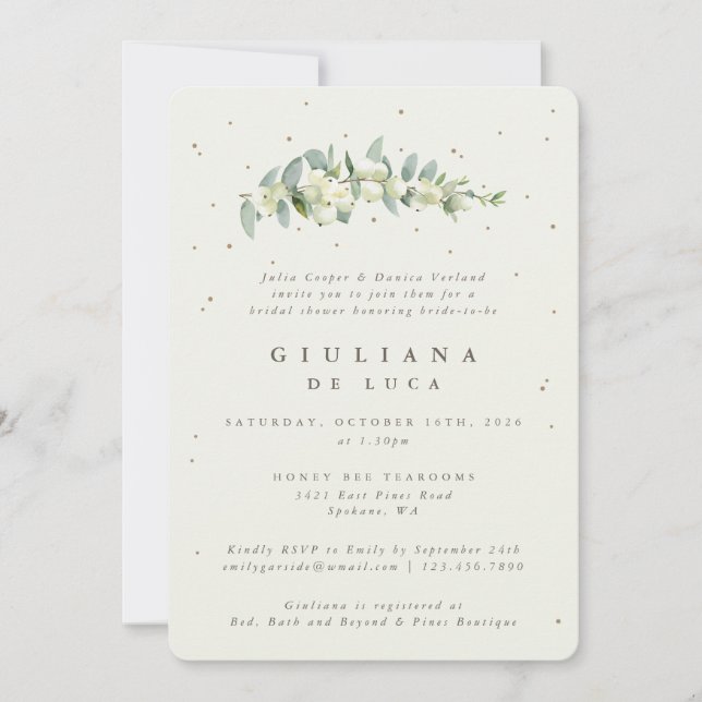 Invitation Elégante crème Snowberry+Eucalyptus Fête des marié (Devant)