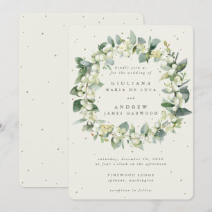 Invitation Elégante crème Snowberry+Eucalyptus Wreath Mariage