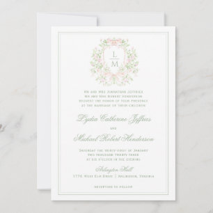 Invitation Élégante crête avec cou rose   Mariage monogramme
