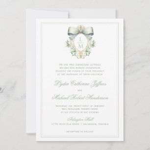 Invitation Élégante crête avec mâchoire verte Sage Mariage